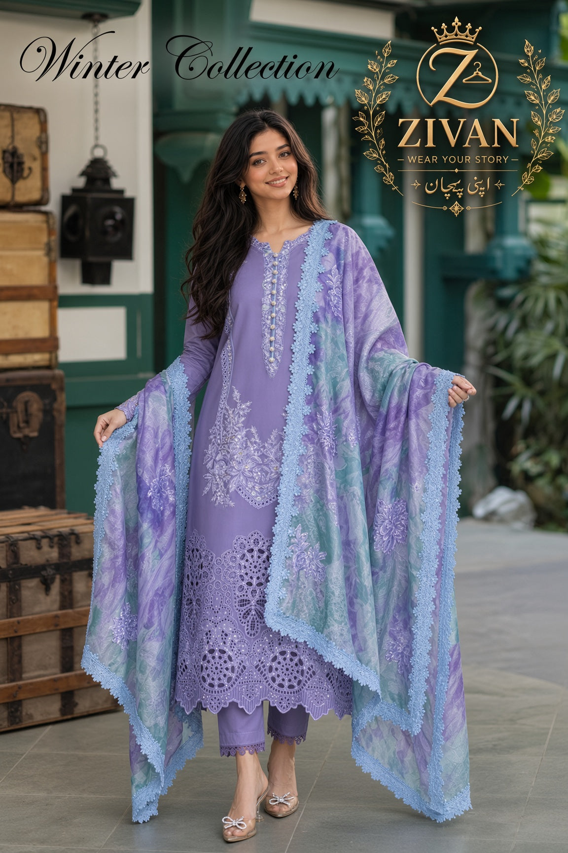 Zivan Dhanak 3PC Embroidered Suit
