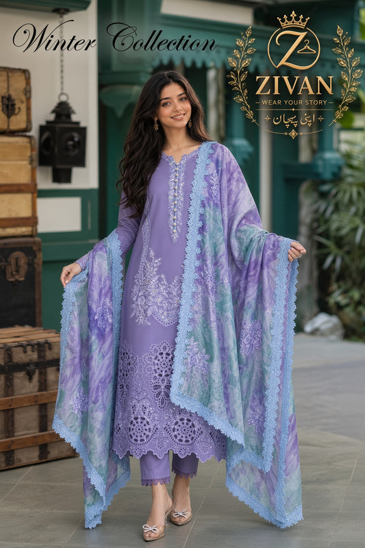 Zivan Dhanak 3PC Embroidered Suit